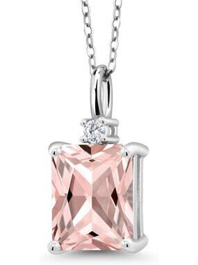 Elegant 925 Sterling Silver Birthstone Pendant Necklace | Emerald Cut & Round
